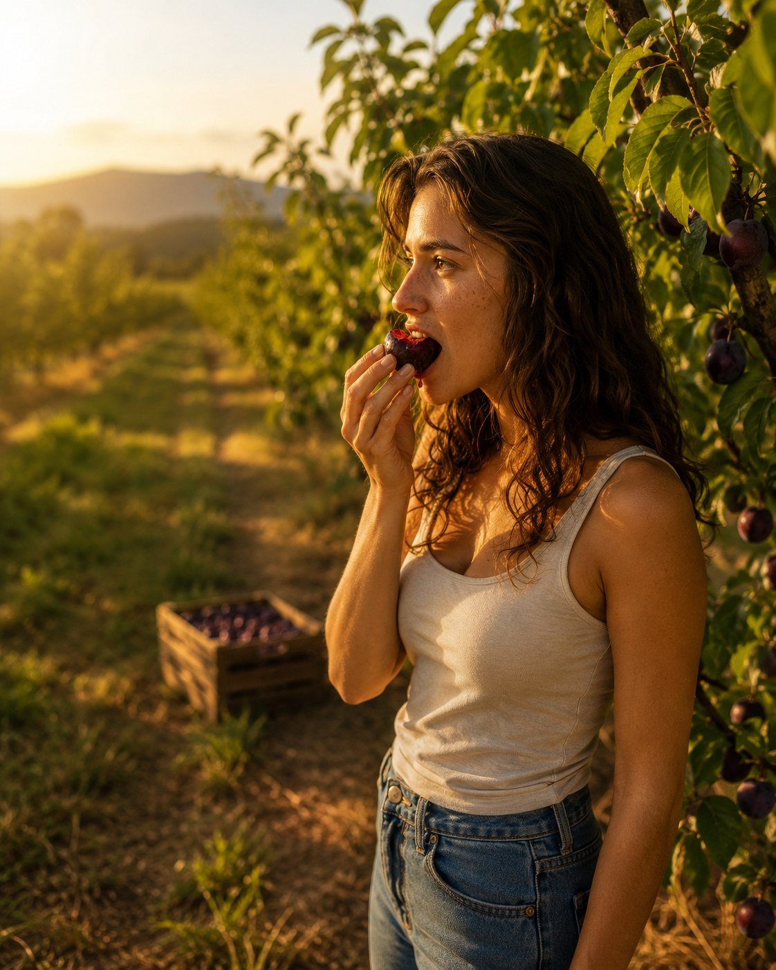 Orchard harvest moment