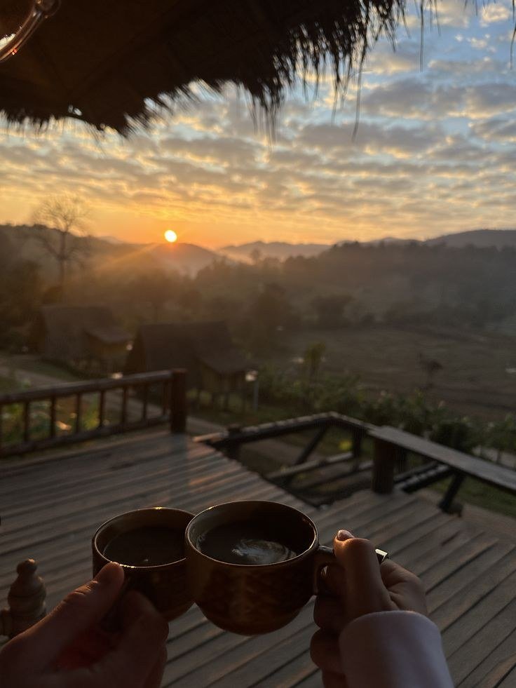 Morning coffee overlooking the fields